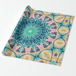 イエローオレンジ、ミントとピンクのマンダラ。 ラッピングペーパー
