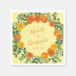 イエローオレン結婚ジのフローラバラ スタンダードカクテルナプキン