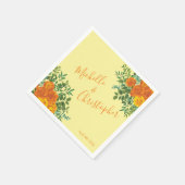 イエローオレン結婚ジのフローラバラ スタンダードカクテルナプキン (角)