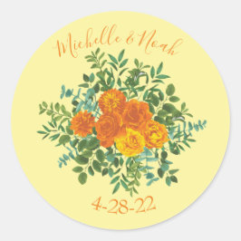 イエローオレン結婚ジのフローラバラ ラウンドシール