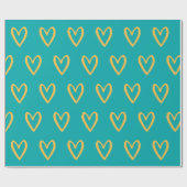 イエローオンシーグリーンハンド描画ハート ラッピングペーパー (フラット)