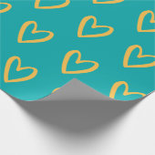 イエローオンシーグリーンハンド描画ハート ラッピングペーパー (角)