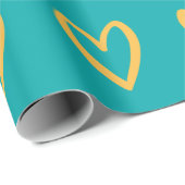 イエローオンシーグリーンハンド描画ハート ラッピングペーパー (ロールコーナー)