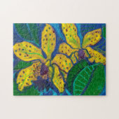 イエローオーキッドフラワーズパステル絵画ズフローラアート ジグソーパズル (横)