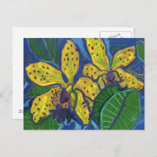 イエローオーキッドフラワーズパステル絵画ズフローラアート ポストカード (正面/裏面)