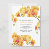 イエローオーキッドフラワー春ブロッサム誕生日 招待状 (正面)
