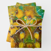 イエローオーキンスマジカル金ゴールドスパークルススターズグリーン ラッピングペーパーシート (インサイチュ)