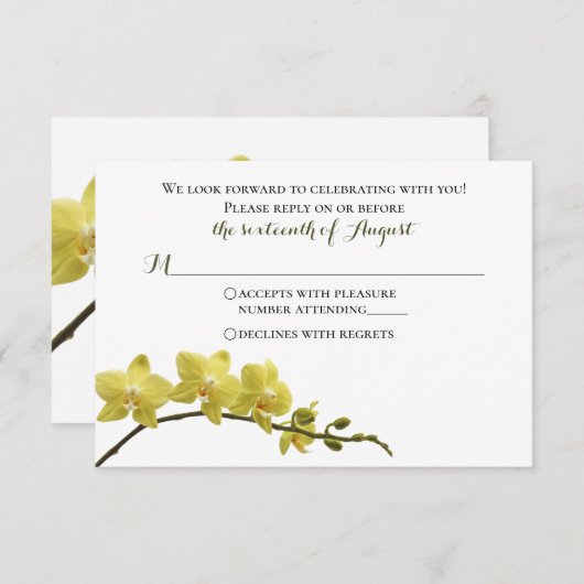 イエローオーキ結婚ッドの返信カード 出欠カード (正面/裏面)