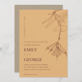 イエローオークレラインスケッチフローラ結婚式の招待 サンキューカード (正面/裏面)