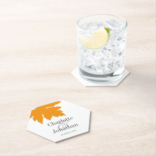 イエローオータムメイプルリーフ結婚ズ/婚約 ペーパーコースター (インサイチュ)