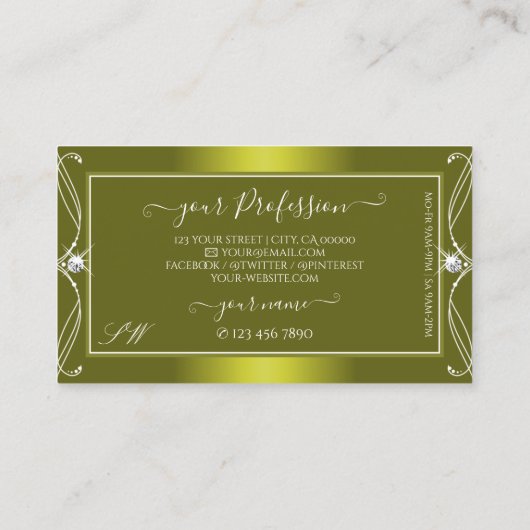 イエローオ華美リーブきらめくダイヤモンドイニシャル 名刺 (裏面)