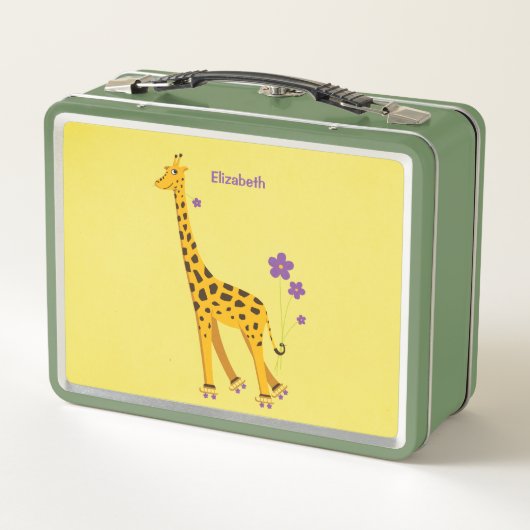 イエローカおもしろいートゥーンキリンスケートで滑るガール名 メタルランチボックス (裏面)