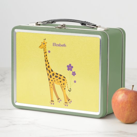 イエローカおもしろいートゥーンキリンスケートで滑るガール名 メタルランチボックス (インサイチュ)