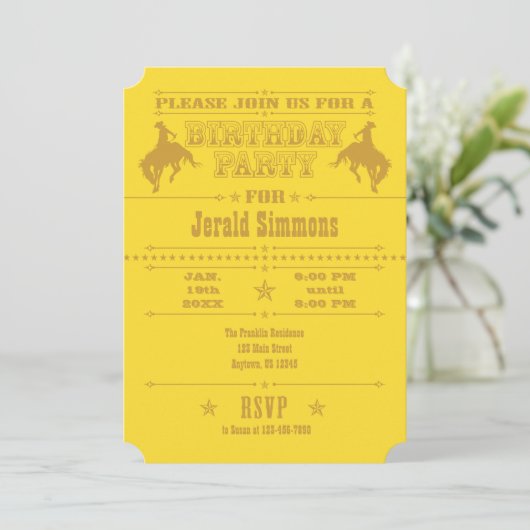 イエローカウボーイロデオ誕生日パーティーの招待 招待状 (スタンド正面)