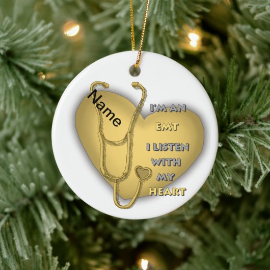 イエローカスタムハートオーナメント セラミックオーナメント (ツリー)