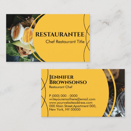 イエローカスタムフォトレストラン料理シェフ 名刺 (正面/裏面)