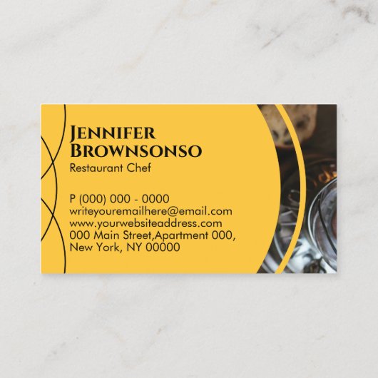 イエローカスタムフォトレストラン料理シェフ 名刺 (裏面)