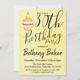 イエローカップケーウォーターカラー30th誕生日パーティー 招待状
