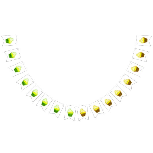 イエローカップケーキモダン書道ハッピーバースデーb バンティングフラッグ (全)