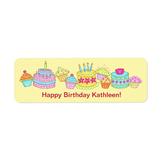 イエローカップケーキ/ケーキハッピーバースデー パーソナライズされた ラベル (正面)