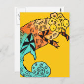 イエローカメレオン爬虫類アートドードルイラストレーション ポストカード (正面/裏面)
