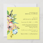 イエローカラフルフローラスクエアブライダルシャワー 招待状 (正面)