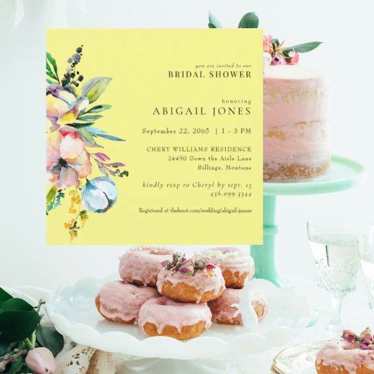 イエローカラフルフローラスクエアブライダルシャワー 招待状
