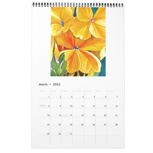 イエローカラーの水の色のアートカレンダーSacha Grossel カレンダー (3月 2026)