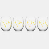 イエローカラーバタフライハート結婚デザイン ステムなしワイングラス (裏面)