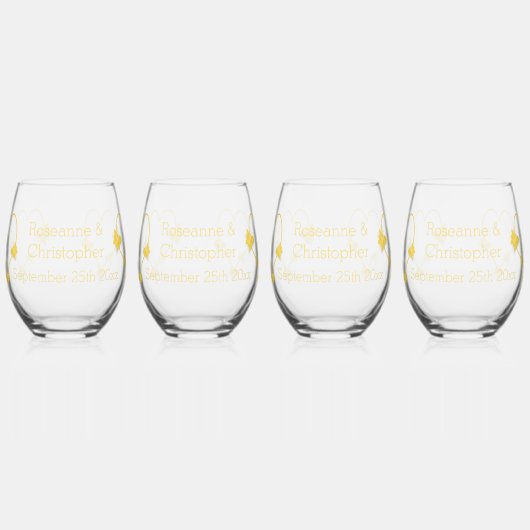 イエローカラーバタフライハート結婚デザイン ステムなしワイングラス (左)