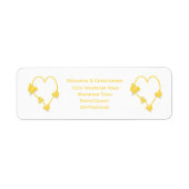 イエローカラーバタフライハート結婚デザイン ラベル (正面)