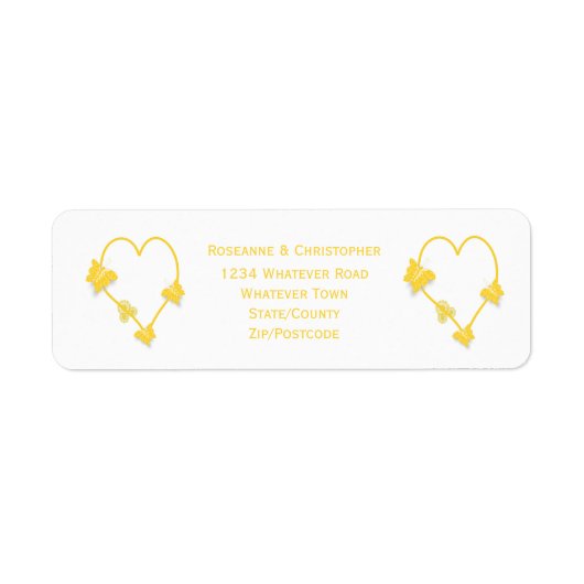 イエローカラーバタフライハート結婚デザイン ラベル (正面)