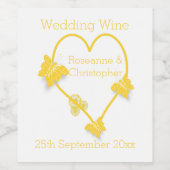 イエローカラーバタフライハート結婚デザイン ワインラベル (シングルラベル)