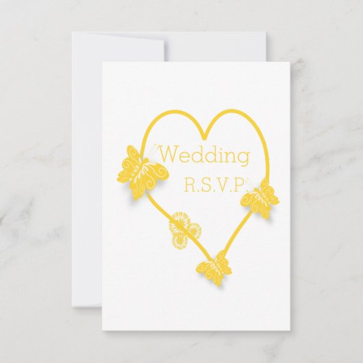 イエローカラーバタフライハート結婚デザイン 出欠カード (正面)