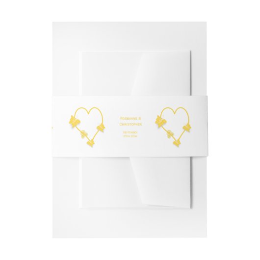 イエローカラーバタフライハート結婚デザイン 招待状ベリーバンド (正面例)