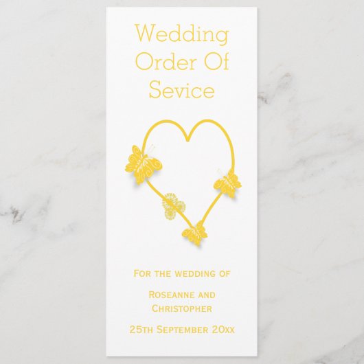 イエローカラーバタフライハート結婚式 プログラム (正面)