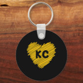 イエローカンザスシティハートラバーフットボールKCメンズ キーホルダー (正面)