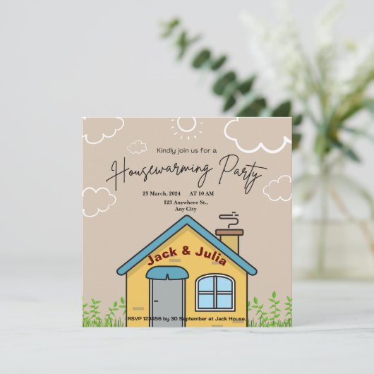 イエローカントリーハウス引っ越し祝いパーティーパーティの招待状 招待状 (スタンド正面)