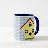 イエローカントリーバードハウスブループレイドコーヒーマグ マグカップ (正面右)