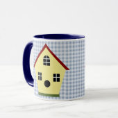 イエローカントリーバードハウスブループレイドコーヒーマグ マグカップ (正面左)
