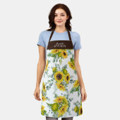イエローカントリーフローラ水彩ひまわりエプロン エプロン (着用した状態)