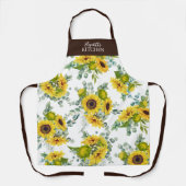 イエローカントリーフローラ水彩ひまわりエプロン エプロン (正面)