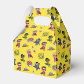 イエローカートゥーンスーパーヒーロー漫画パターンの好意ボックス フェイバーボックス (正面サイド)