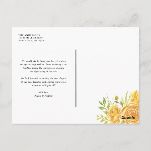 イエローガーデンバラス結婚フレームありがとう ポストカード (裏面)