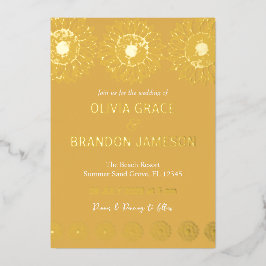 イエローガーデンヒマモダンワラ結婚フローラ 箔招待状