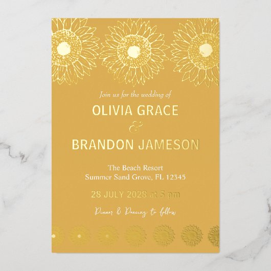 イエローガーデンヒマモダンワラ結婚フローラ 箔招待状 (正面)