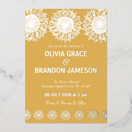 イエローガーデンヒマモダンワラ結婚フローラ 箔招待状