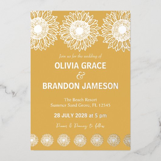 イエローガーデンヒマモダンワラ結婚フローラ 箔招待状 (正面)