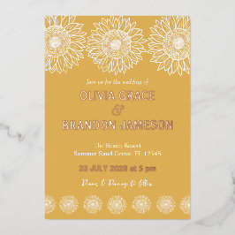 イエローガーデンヒマモダンワラ結婚フローラ 箔招待状