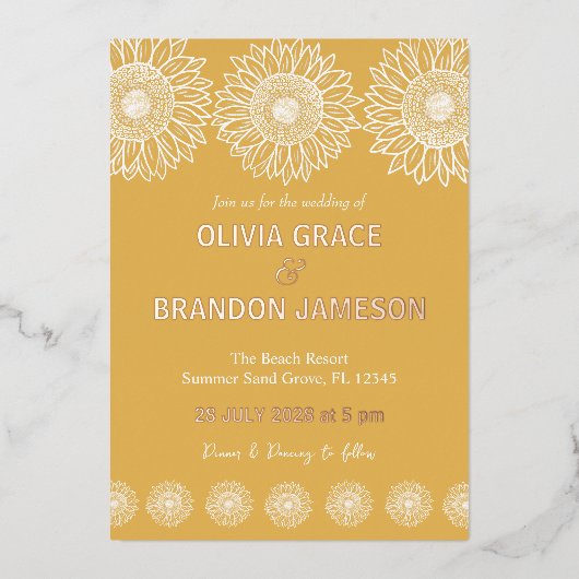 イエローガーデンヒマモダンワラ結婚フローラ 箔招待状 (正面)